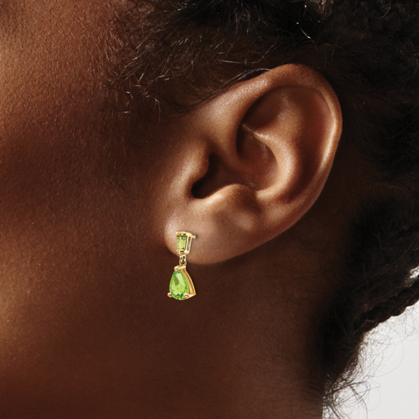 14k Gold Peridot Dangle Post Earrings - Image 3