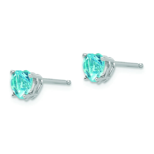 14k White Gold 5mm Heart Blue Topaz Earrings - Image 2