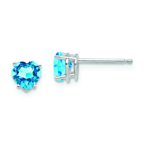 14k White Gold 5mm Heart Blue Topaz Earrings