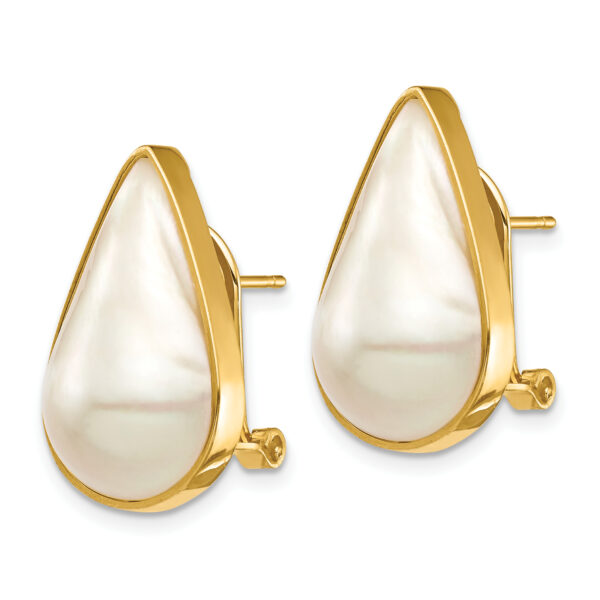14K 12x20 White Pear Saltwater Cultured Mabe Pearl Omega Back Earrings - Image 2