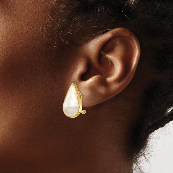 14K 12x20 White Pear Saltwater Cultured Mabe Pearl Omega Back Earrings - Image 3