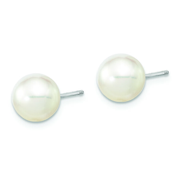 14K White Gold 8-9mm Round White Saltwater South Sea Pearl Earrings - Image 2