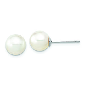 14K White Gold 8-9mm Round White Saltwater South Sea Pearl Earrings