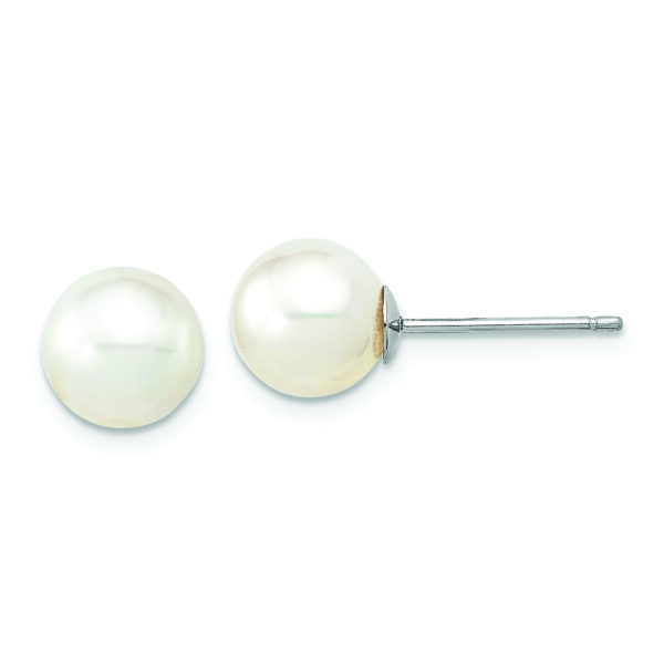 14K White Gold 8-9mm Round White Saltwater South Sea Pearl Earrings