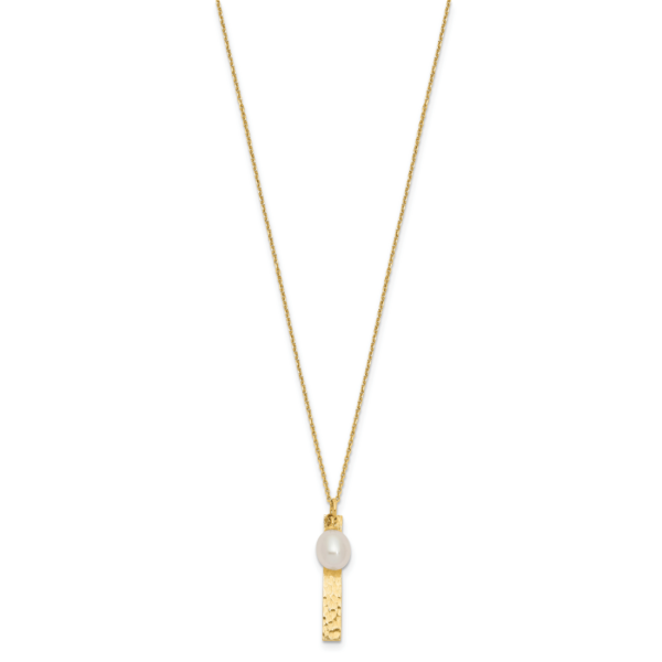 14K 6-7mm Rice White FWC Pearl Brushed Necklace - Image 2
