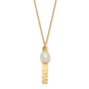 14K 6-7mm Rice White FWC Pearl Brushed Necklace