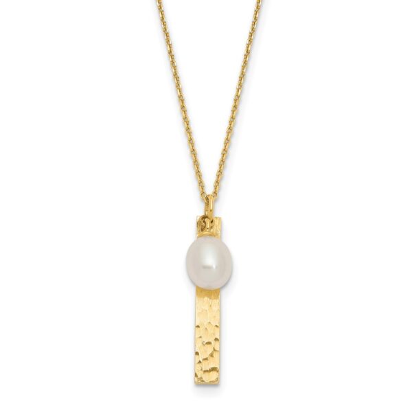 14K 6-7mm Rice White FWC Pearl Brushed Necklace