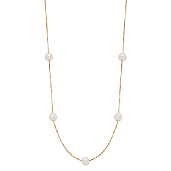 14K 5-6mm Near-Round White FWC Pearl 9-Station Necklace - Image 2