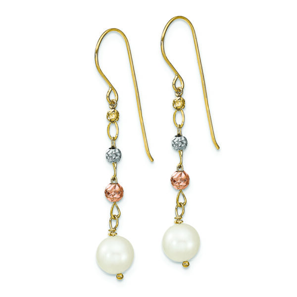 14K Two Tone D/C Freshwater Cultured Pearls Dangle Earrings - Image 2
