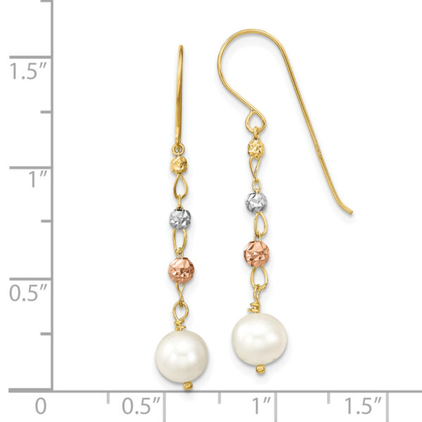 14K Two Tone D/C Freshwater Cultured Pearls Dangle Earrings - Image 3