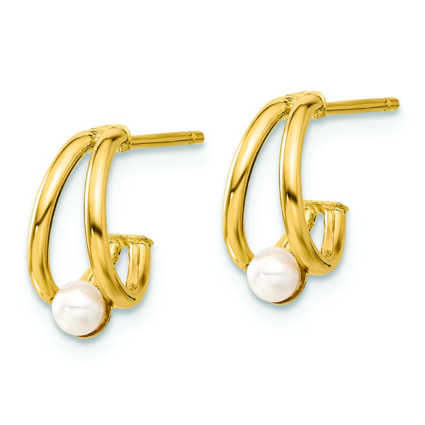 14k Polished Freshwater Cultured Pearl J-Hoop Earrings - Image 2