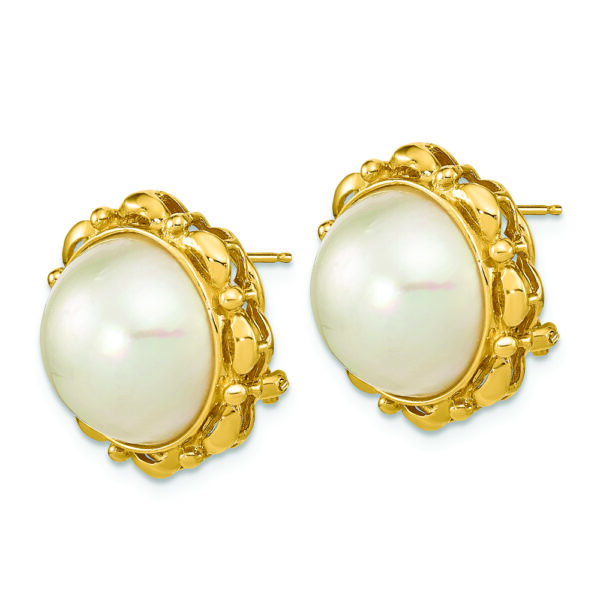 14K 13-14mm White Saltwater Mabe Pearl Omega Back Earrings - Image 2