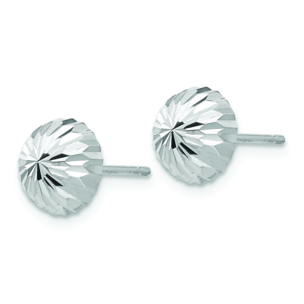 14k White Gold Polished & Diamond-Cut Half Ball Post Earrings - Image 2