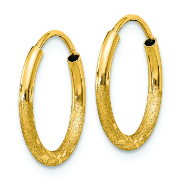 14k 1.5mm Satin Diamond-cut Endless Hoop Earrings - Image 2