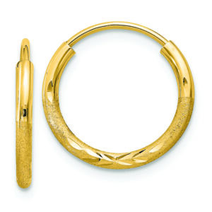 14k 1.5mm Satin Diamond-cut Endless Hoop Earrings