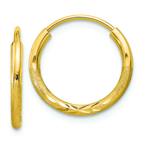 14k 1.5mm Satin Diamond-cut Endless Hoop Earrings