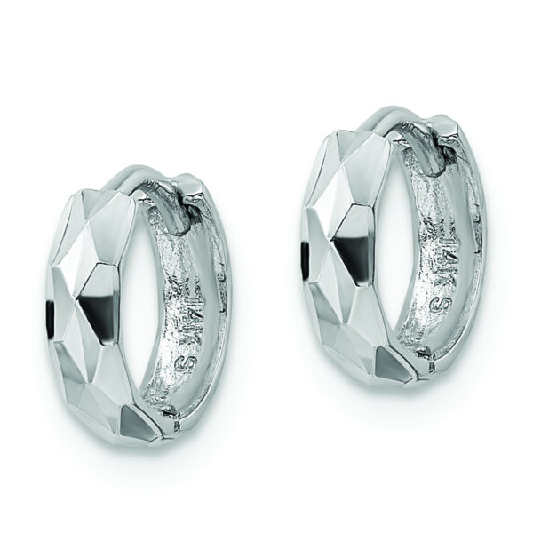 14k White Gold D/C Hinged Hoop Earrings - Image 2