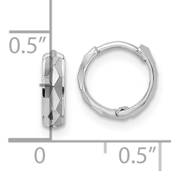 14k White Gold D/C Hinged Hoop Earrings - Image 3