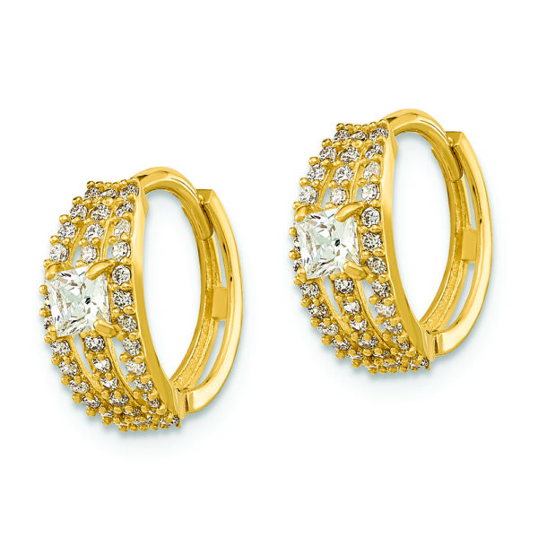 14K Polished Fancy CZ Hoop Earrings - Image 2
