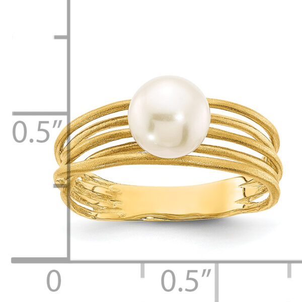 14K 7-8mm Round White Freshwater Cultured Pearl Brushed Ring - Image 3