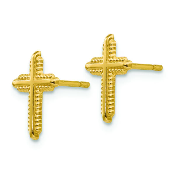 14K Yellow Gold Polished Cross Post Earrings - Image 2