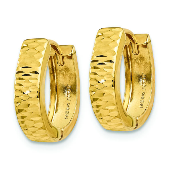 14K Gold Textured and Polished Hinged Hoop Earrings - Image 2