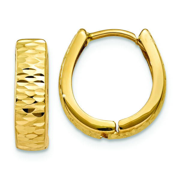 14K Gold Textured and Polished Hinged Hoop Earrings