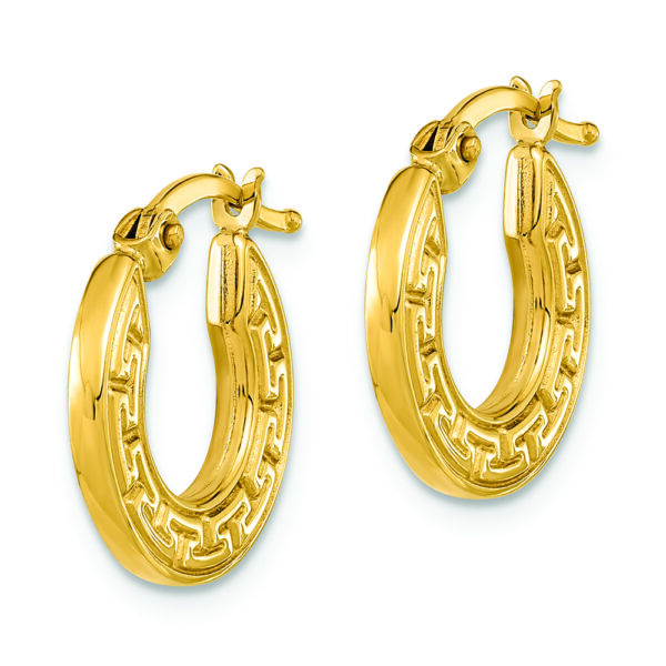14K Polished Hollow Greek Key Hoop Earrings - Image 2