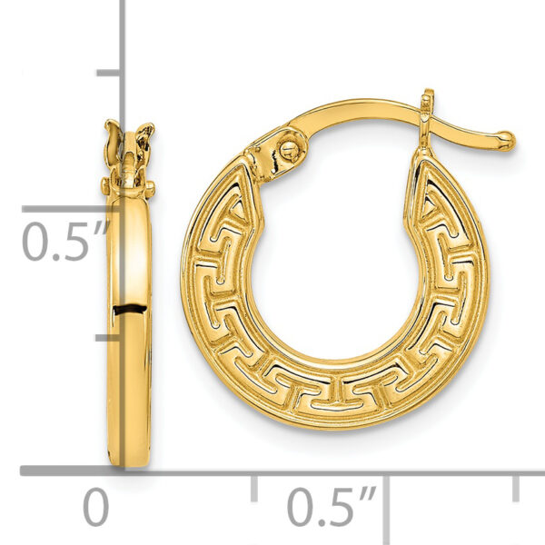 14K Polished Hollow Greek Key Hoop Earrings - Image 3
