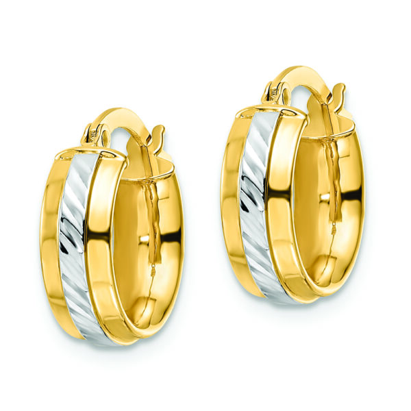 14k w/ White Rhodium Diamond-cut Hoop Earrings - Image 2