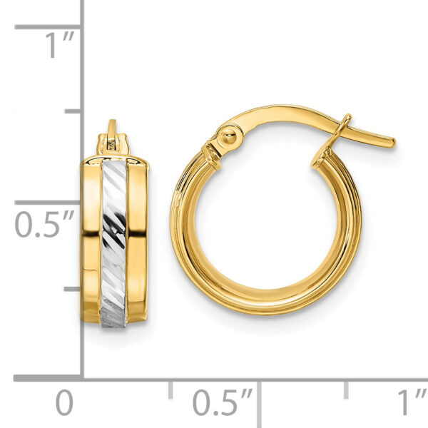 14k w/ White Rhodium Diamond-cut Hoop Earrings - Image 3
