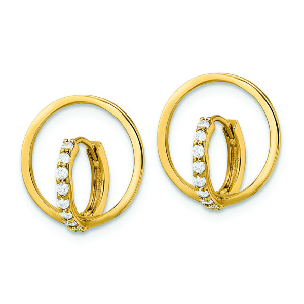 14k Yellow Gold Polished CZ Circle Huggie Hoop Earrings - Image 2