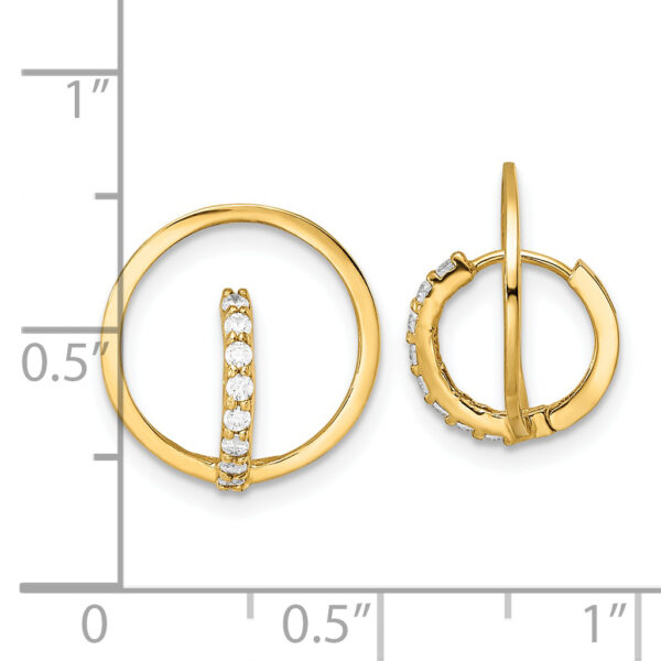14k Yellow Gold Polished CZ Circle Huggie Hoop Earrings - Image 3