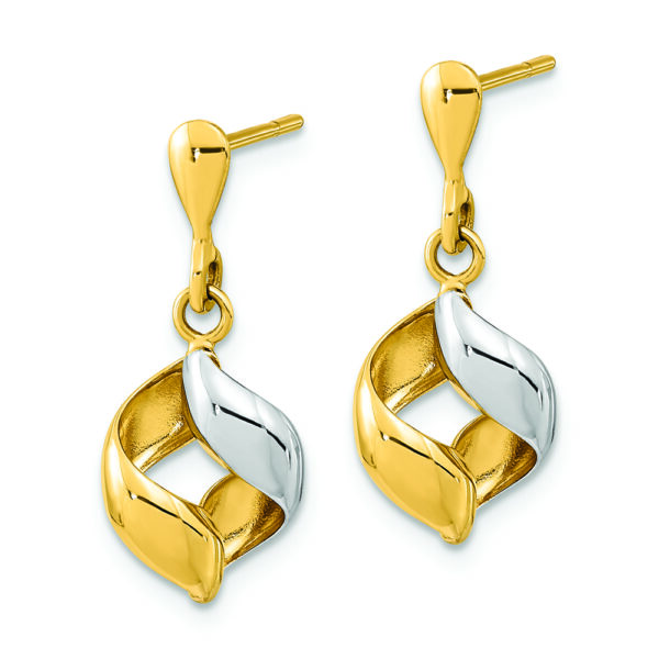 14K w/ White Rhodium Polished Fancy Dangle Post Earrings - Image 2