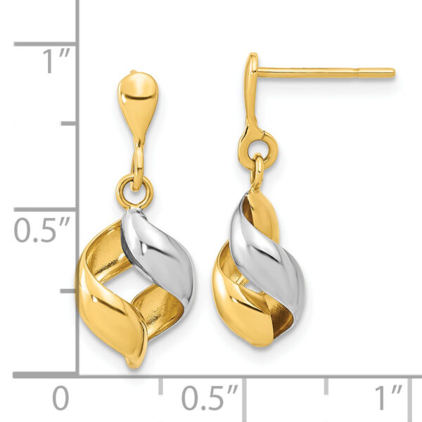 14K w/ White Rhodium Polished Fancy Dangle Post Earrings - Image 3