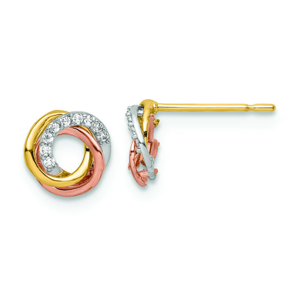 14k Tri-colored CZ Circle Post Earrings