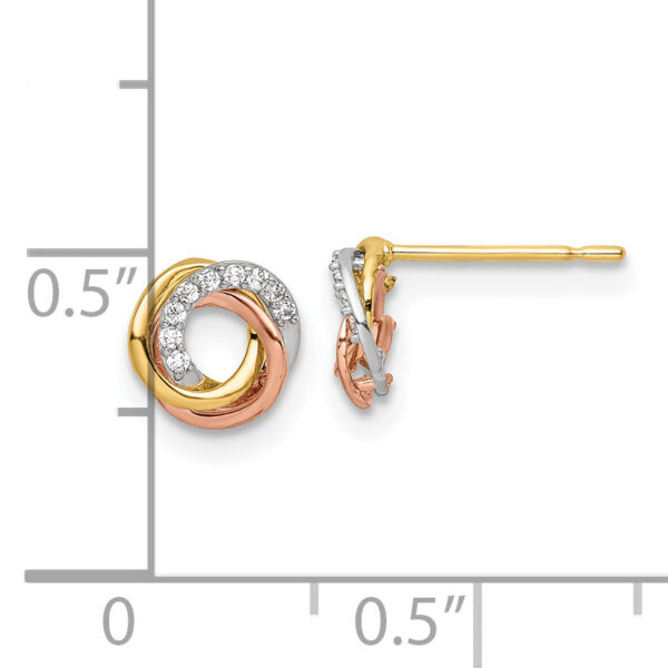 14k Tri-colored CZ Circle Post Earrings - Image 2