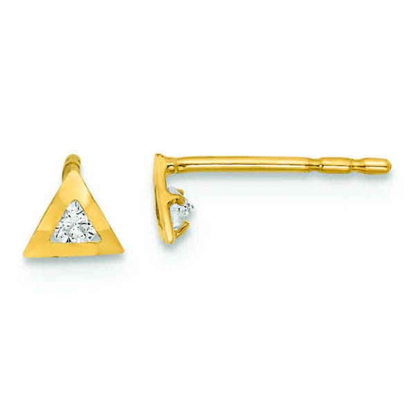 14K Polished Triangle with CZ Post Earrings