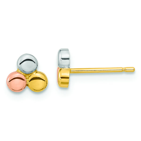 14K Tri-color Circle Post Earrings