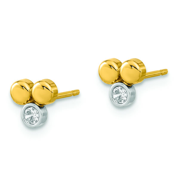 14K White Rhodium Polished CZ Three Circle Post Earrings - Image 2
