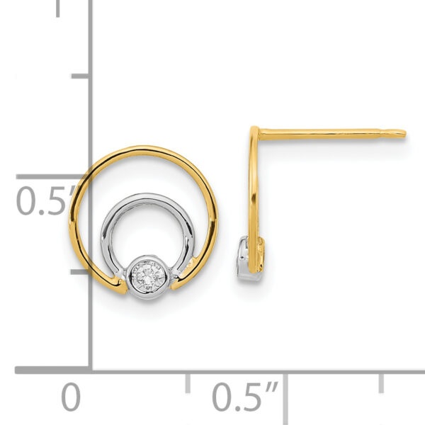 14K Polished White Rhodium CZ Double Circle Post Earrings - Image 3