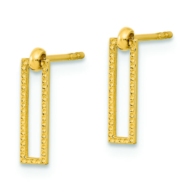 14K Polished Open Rectangle Dangle Post Earrings - Image 2