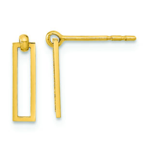 14K Polished Open Rectangle Dangle Post Earrings