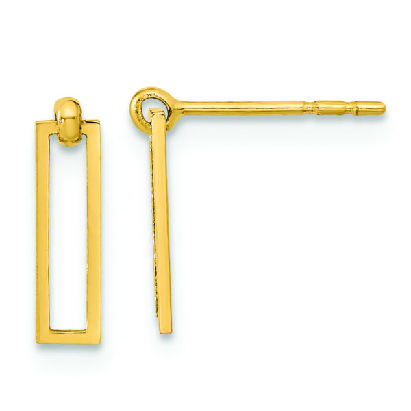14K Polished Open Rectangle Dangle Post Earrings