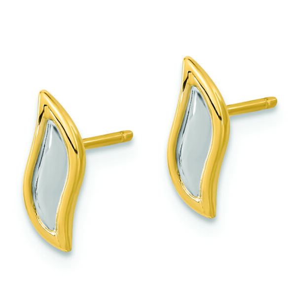 14K Gold White Rhodium Teardrop Post Earrings - Image 2