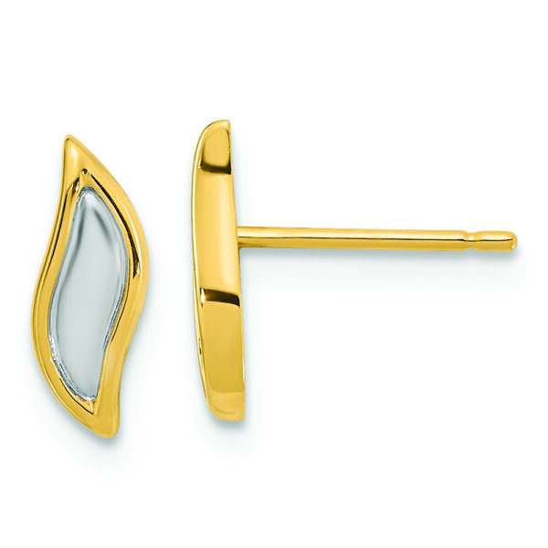 14K Gold White Rhodium Teardrop Post Earrings