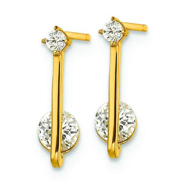 14k Yellow Gold Polished CZ Drop Post Earrings - Image 2