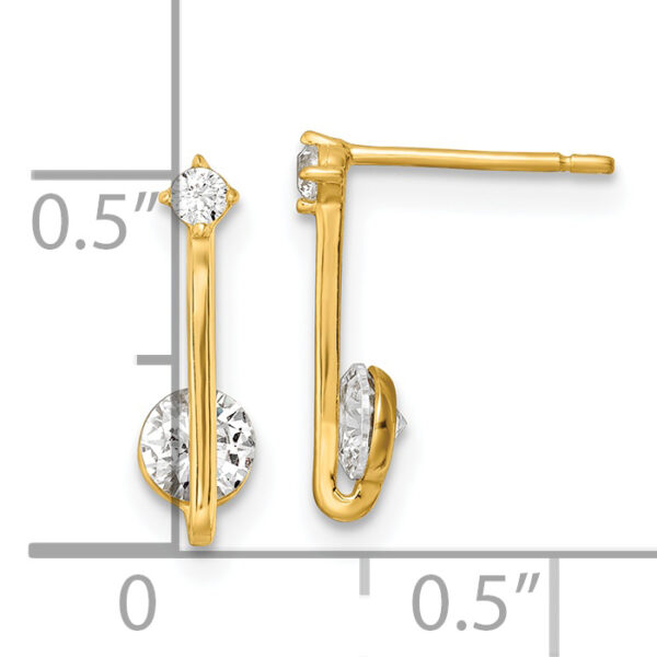 14k Yellow Gold Polished CZ Drop Post Earrings - Image 3