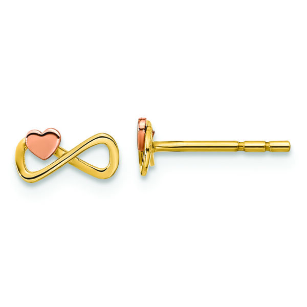 14K Two-tone Infinity with Heart Post Earrings