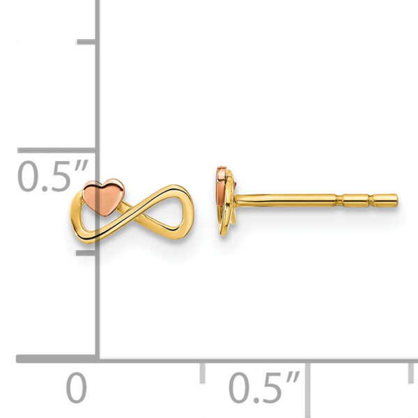 14K Two-tone Infinity with Heart Post Earrings - Image 3